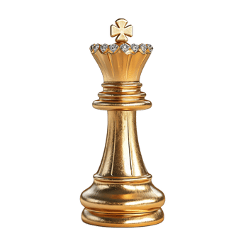 Elegant Golden Chess King Piece with Decorative Crown and Sparkling Gem Details png