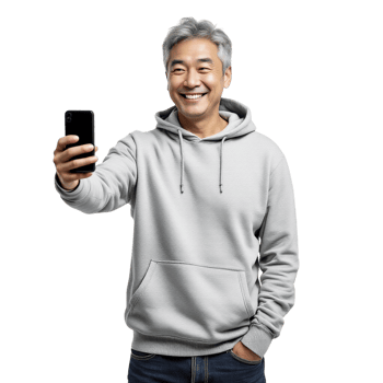 An asian man in a hoodie taking a selfie png