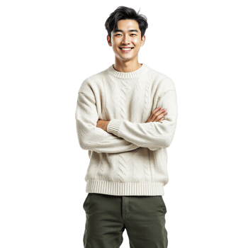 A young man in a sweater and khaki pants png
