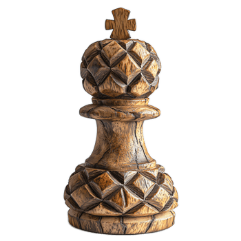 Intricate Handcrafted Wooden Chess King Piece with Detailed Carvings and Aesthetic Design png
