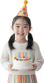 A little girl holding a birthday cake with candles png