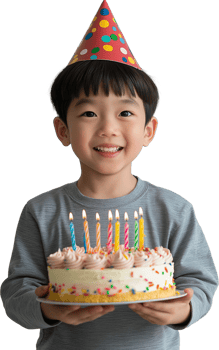 A boy holding a birthday cake with candle png