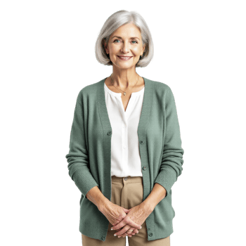 Senior woman in green cardigan png