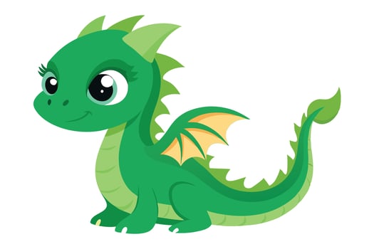 Cute Green Dragon Cartoon with Wings Isolated on White Background vector