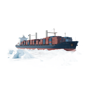 Cargo Ship Navigating Amidst Icebergs In A Polar Sea png
