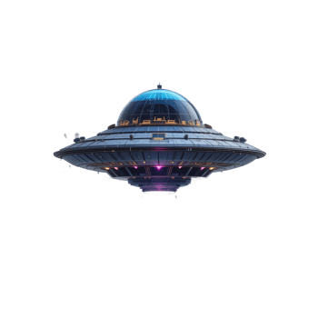Futuristic Gray Spaceship With Blue And Purple Lights Against Black Background png