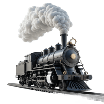Vintage Steam Locomotive On Railroad Tracks With White Steam png