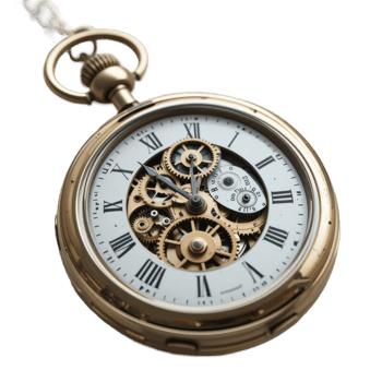 Antique Pocket Watch With Visible Gears And Roman Numerals On White Dial png