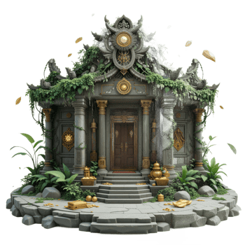 Ancient Stone Temple With Gold Treasure, 3D Render png