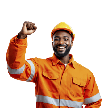 An african american man in an orange work uniform png