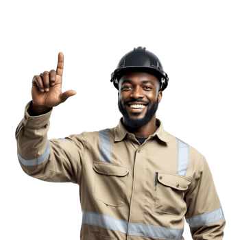 A smiling black man in a hard hat pointing at something png
