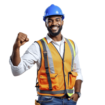 A black man in an orange vest and safety vest png
