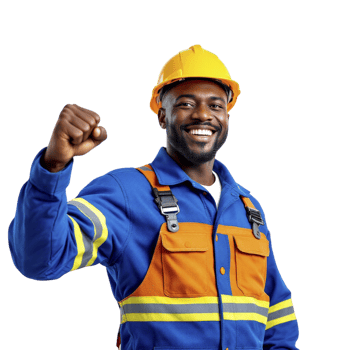 An african american man in a hard hat and overalls png