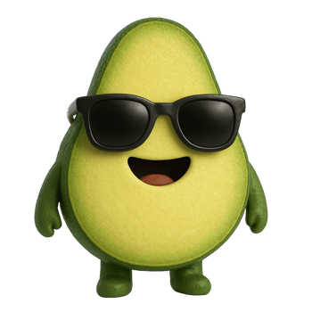 3d render avocado character wearing sunglasses png