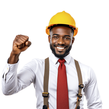 A black man in a hard hat and suspenders png