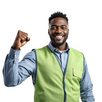 A smiling black man in a vest and shirt png