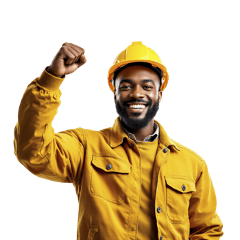 An african american man in a hard hat and yellow jacket png
