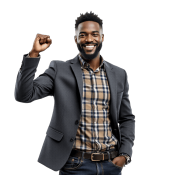 A man in a suit is raising his fist png