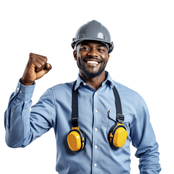 An african american man in a hard hat and safety glasses png