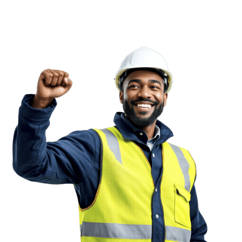 A black man in a safety vest and hard hat png