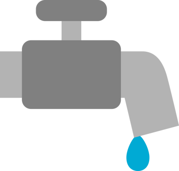 Gray tap faucet with blue water dripping icon png