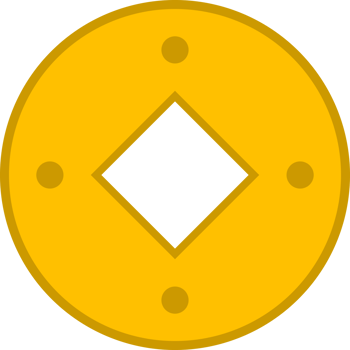 Yellow vintage hole coin chinese icon png