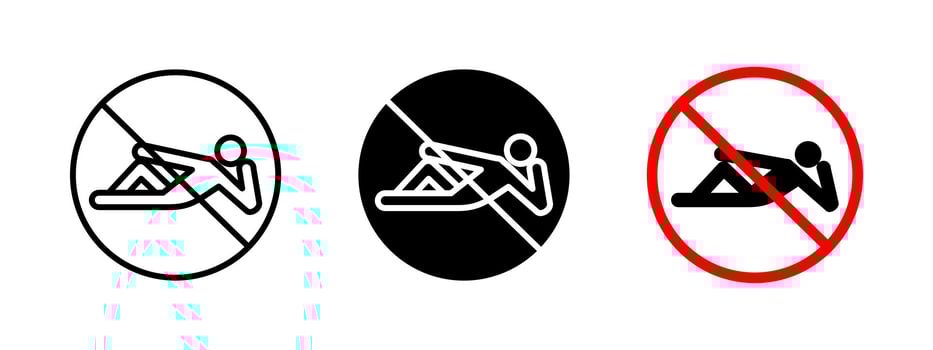 No lying icon. Prohibited resting illustration. Restriction sign for public spaces to prevent loitering. Warning symbol to maintain safety, order and compliance with urban regulations. vector