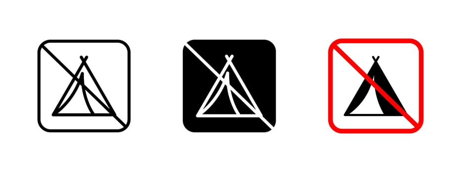 No camping icon. Outdoor camp restriction illustration. Prohibited tent sign for unauthorized camping. Safety warning symbol for designated camping areas. vector