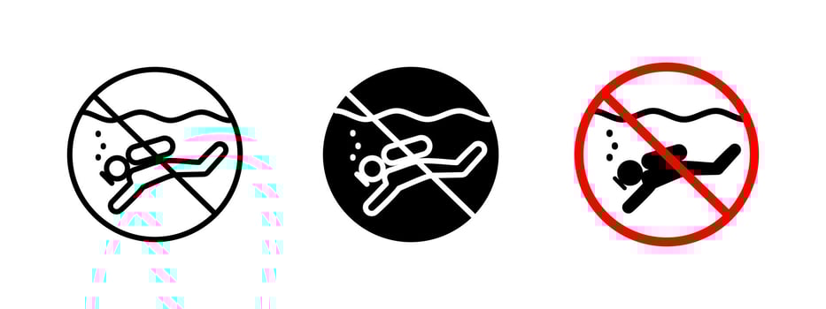 No swimming icon. Water safety illustration. Prohibited swimming sign to prevent drowning hazards. Caution symbol for restricted water areas, ensuring compliance with safety regulations. vector