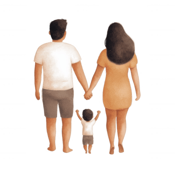 A happy family walking together, holding hands, showcasing love and unity. A modern couple with a child enjoys a moment together, symbolizing harmony and family bonds. png
