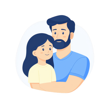 A heartwarming illustration of a father embracing his daughter, showcasing love and connection between family members in a cheerful and colorful style. png
