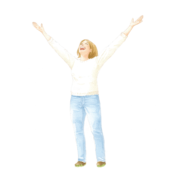 A joyful woman with arms raised, expressing happiness and excitement against a white isolated background. png