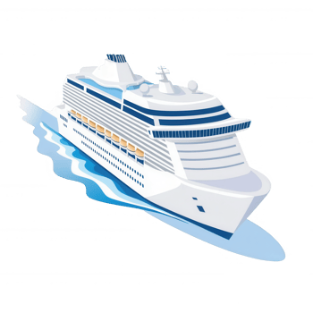 A luxurious cruise ship sailing through calm waters, showcasing its elegant design and large windows against a white isolated background. png
