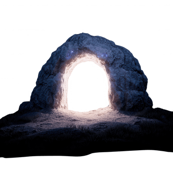 A mystical rock archway illuminated from within, set against a dark backdrop, creating an enchanting atmosphere that invites exploration. png