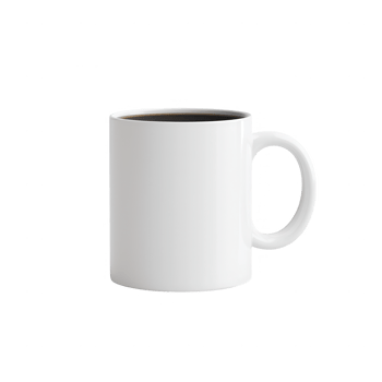 A plain white coffee mug isolating on a background, perfect for showcasing branding designs or illustrations. png