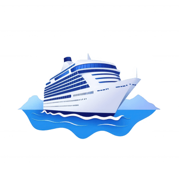 A vibrant cruise ship sailing over tranquil waters, showcasing a modern design with blue accents, perfect for travel themes and adventures on the ocean. png