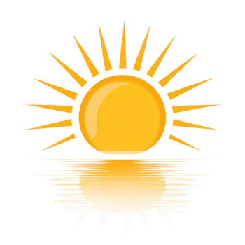 A vibrant sun with rays reflecting off water, ideal for use in various designs and themes. Perfect for summer or nature-related projects, evoking warmth and positivity. png