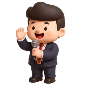 A cartoon character in a suit holding a microphone png
