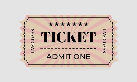 Vintage ticket design with bold typography and sunburst pattern for entertainment event vector