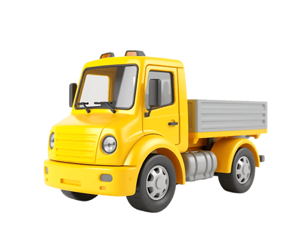 Yellow cartoon flatbed truck isolated on a transparent background png
