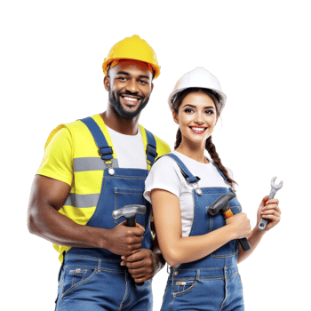 A couple of construction workers posing for the camera png