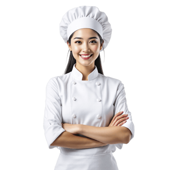 Asian female chef with arms crossed on black background png