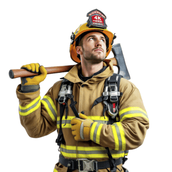 A man in a fireman's uniform holding an ax png