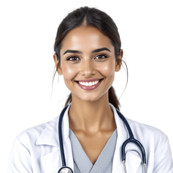 A smiling female doctor wearing a white coat png