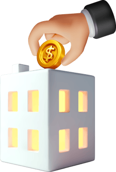 3D apartment house and golden coin in hand png