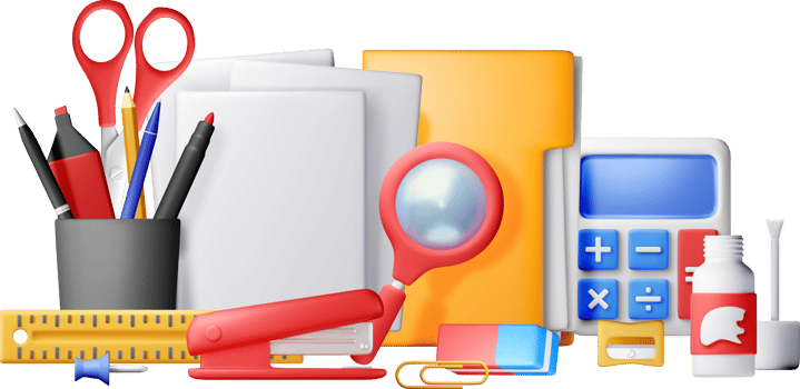 3d set of office stationery icons png