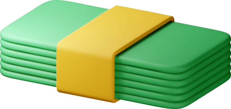 3D Stack of green money currency png