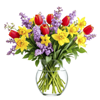 A vase filled with flowers and tulips png