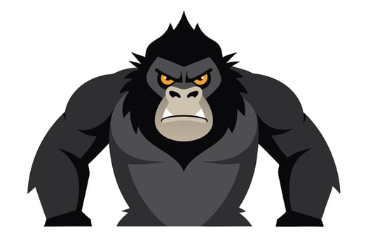 Angry Gorilla Staring with Orange Eyes Isolated on White Background, Mammal Icon vector