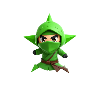 3D Cartoon Ninja Character in Green Outfit with Mask and Ninja Star png